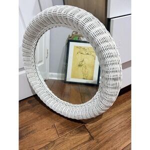 Mid Century Mirror Rattan Mirror Wall Mirror Wicker White‎ 24" MCM Circle